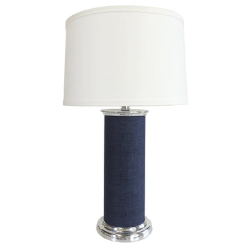 Indigo Blue Faux Grasscloth Column Table Lamp | Mariposa