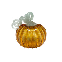 Amber Glass Small Pumpkin with Teal Stem