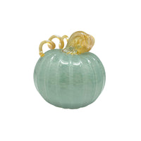 Teal Glass Small Pumpkin with Gold Stem
