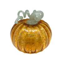 Amber Glass Medium Pumpkin with Teal Stem