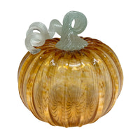 Amber Glass Large Pumpkin with Teal Stem