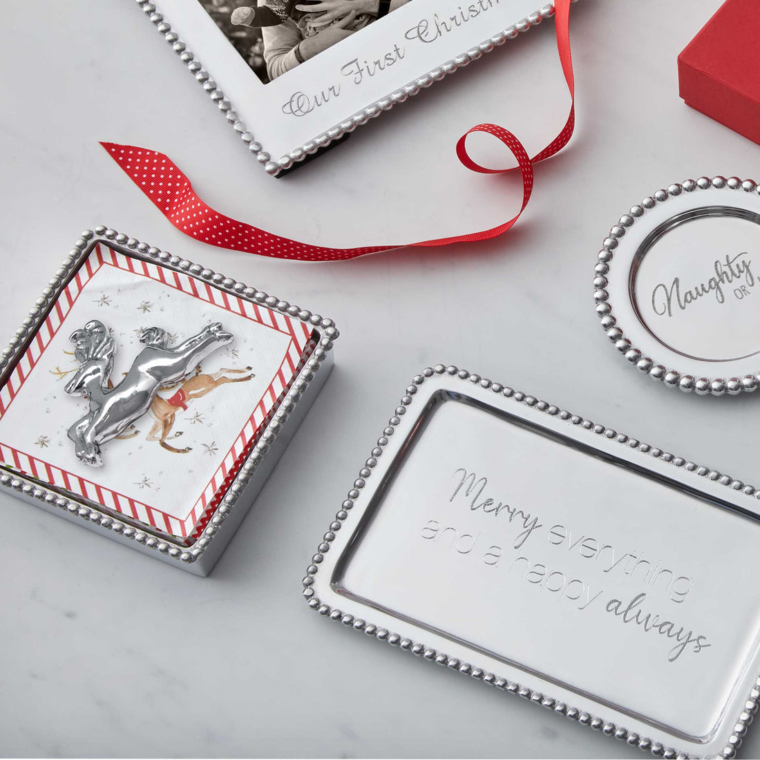 Leaping Reindeer Beaded Napkin Box-Napkin Holders | Mariposa