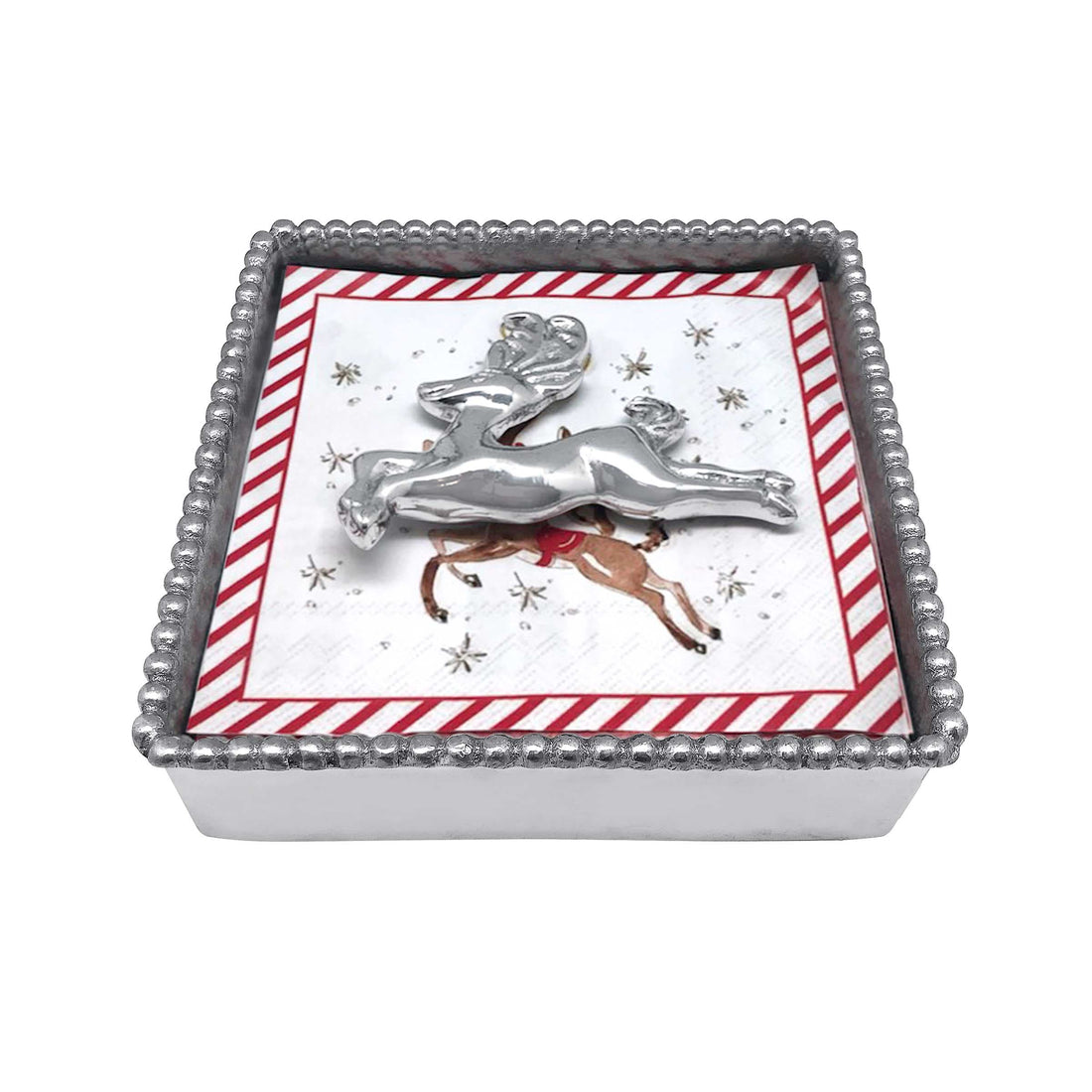 Leaping Reindeer Beaded Napkin Box-Napkin Holders | Mariposa