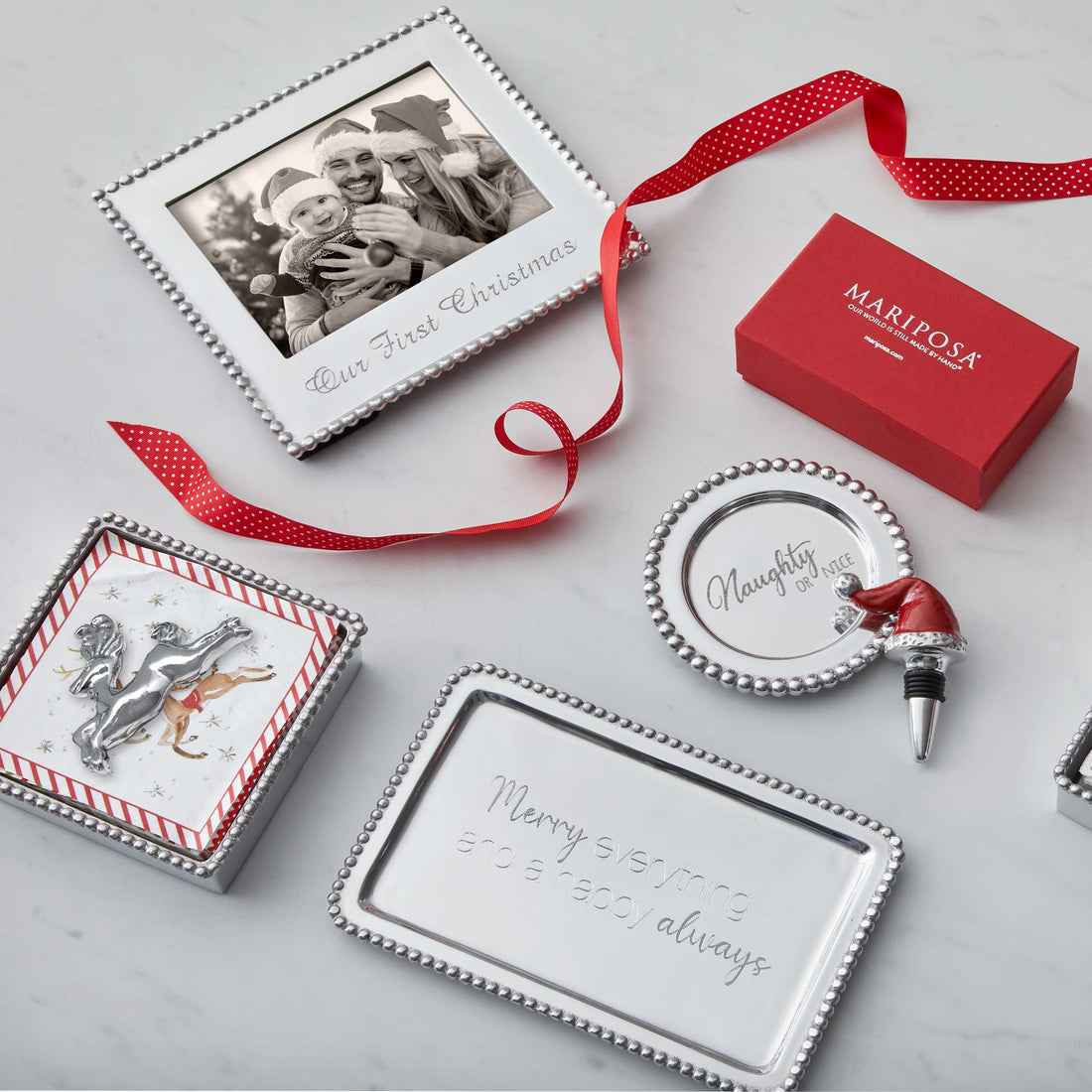 Red Santa Hat & Naughty or Nice Wine Plate Gift Set-Wine Accessories | Mariposa